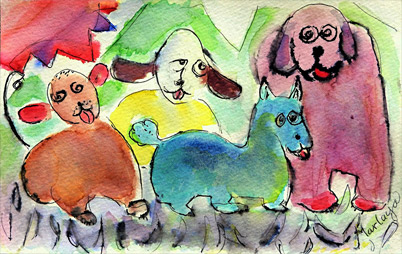 'Bow Wow Family' - 5" x 8" Water Color