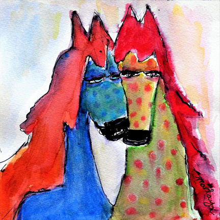 'Horses Kissing' - 8.5" x 8" Water Color