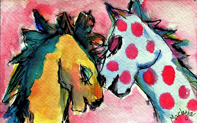 'Pony Partners' - 5" x 8" Water Color